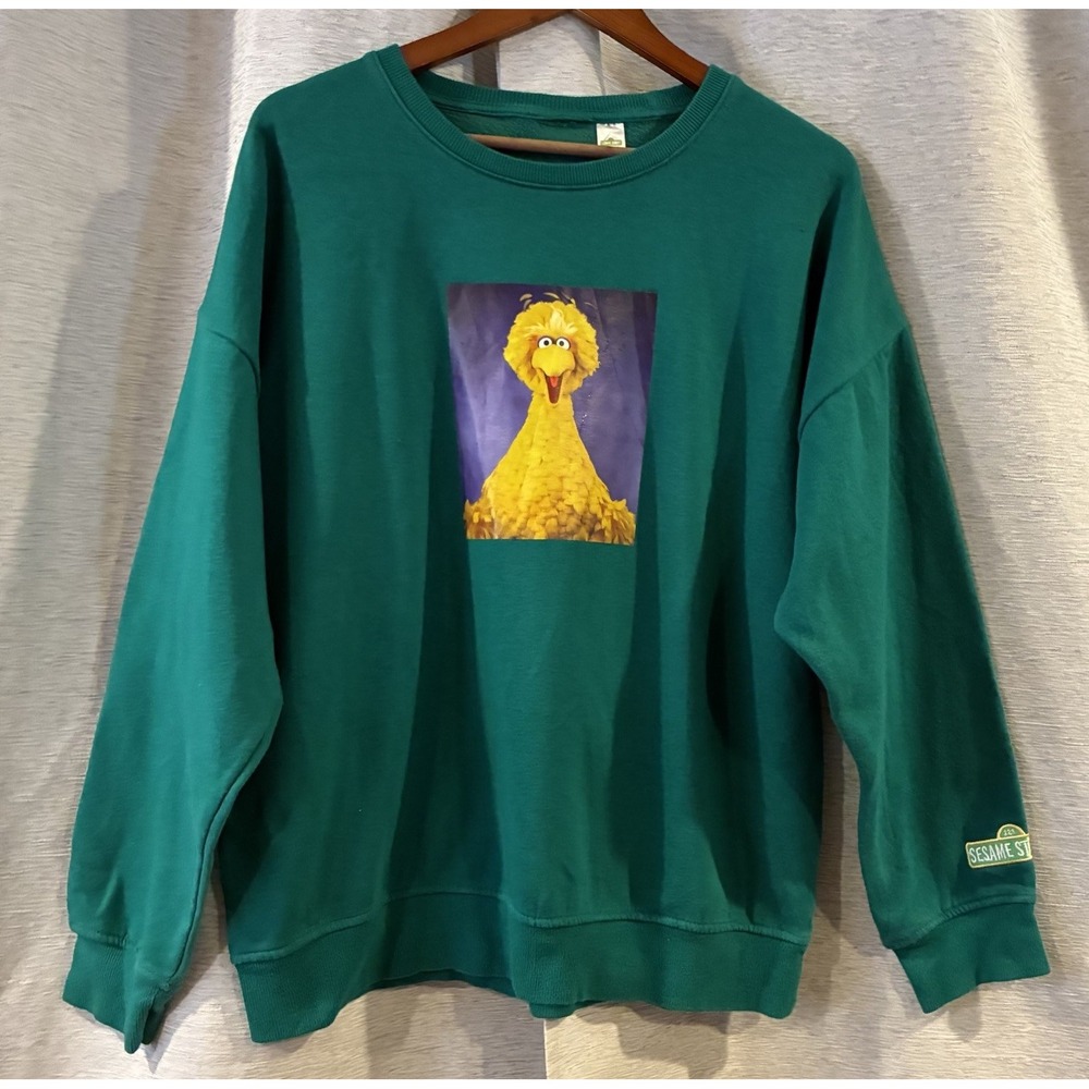 H&M Big Bird Sesame Street Double Sided Green Relaxed Fit Sweatshirt Mens